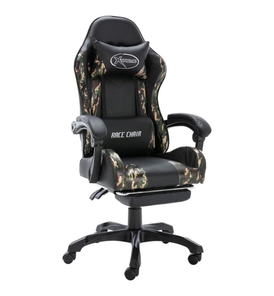 Gaming-Stuhl mit Fussstütze Schwarz und Tarnmuster Kunstleder