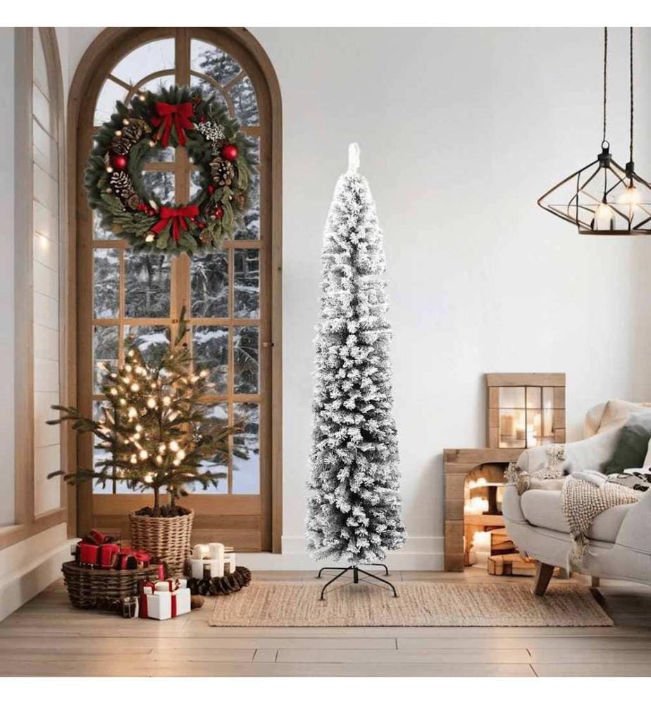 Sapin de Noël artificiel mince flocon de neige vert 180 cm PVC