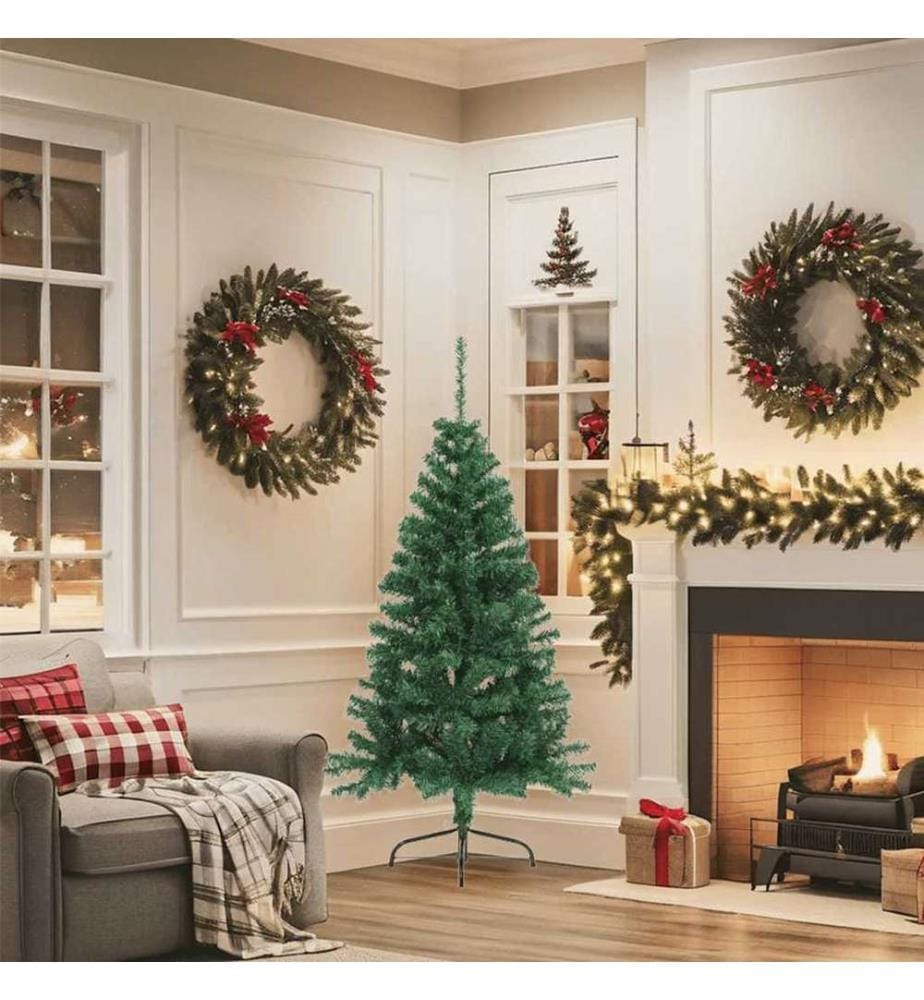 Sapin de Noël artificiel moitié avec support vert 150 cm PVC