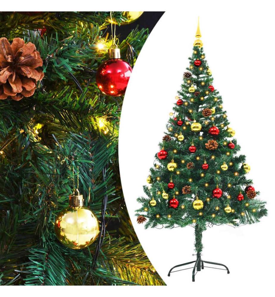 Künstlicher Weihnachtsbaum mit Beleuchtung & Kugeln Grün 150 cm