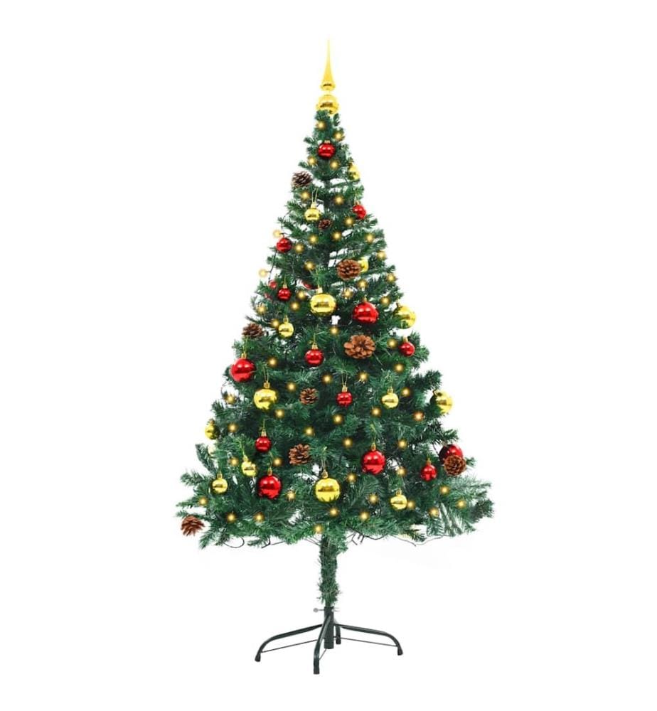 Künstlicher Weihnachtsbaum mit Beleuchtung & Kugeln Grün 150 cm