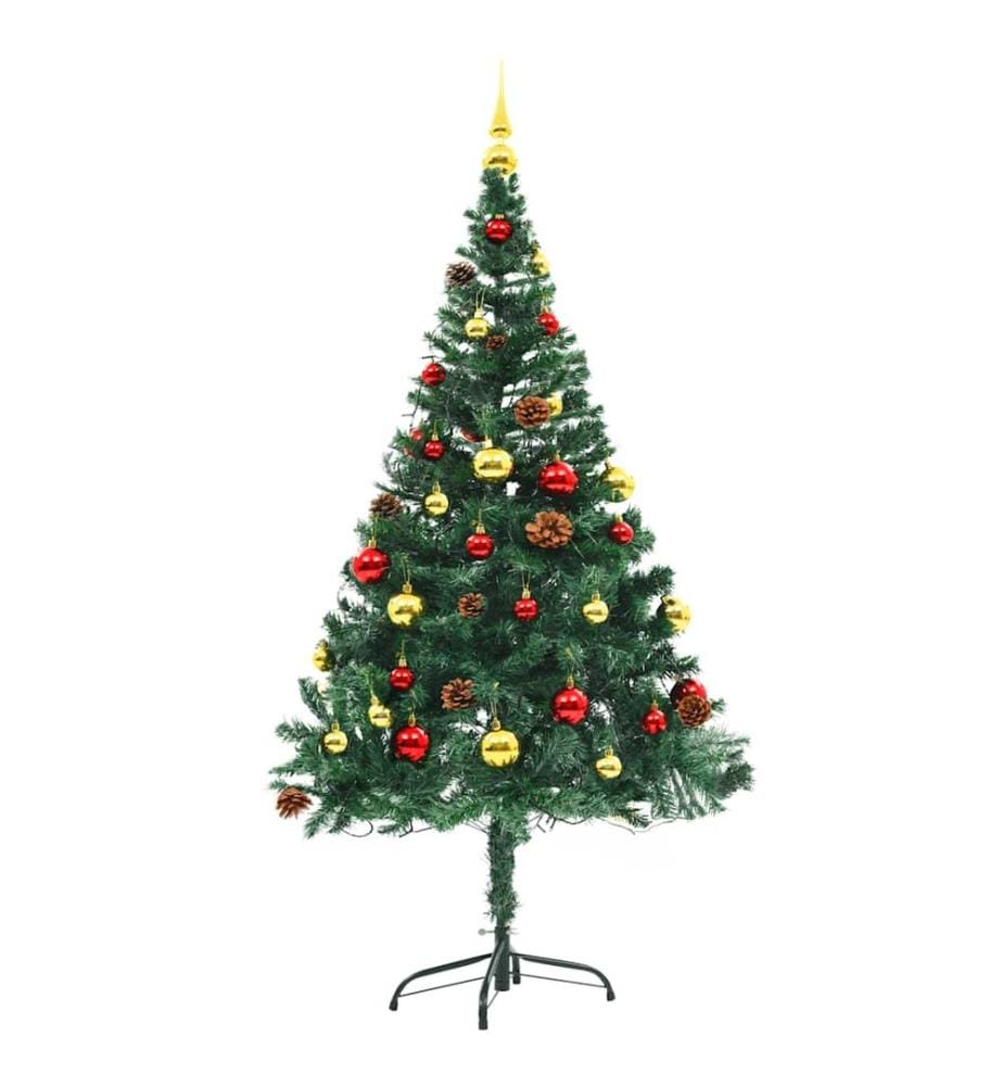 Künstlicher Weihnachtsbaum mit Beleuchtung & Kugeln Grün 150 cm