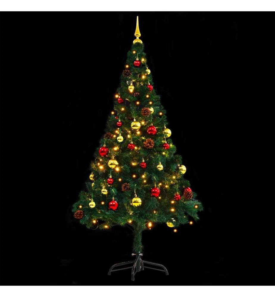 Künstlicher Weihnachtsbaum mit Beleuchtung & Kugeln Grün 150 cm