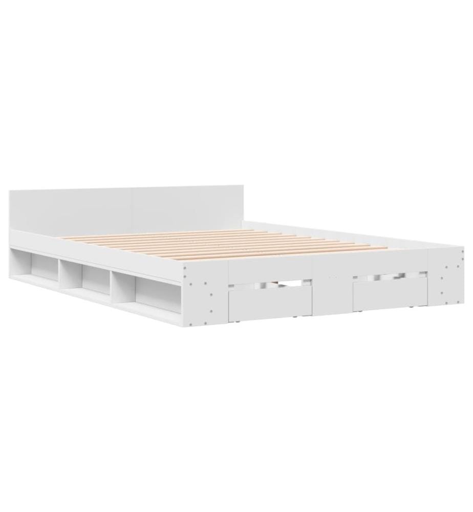 Bettgestell mit Schubladen Weiss 140x200 cm Holzwerkstoff
