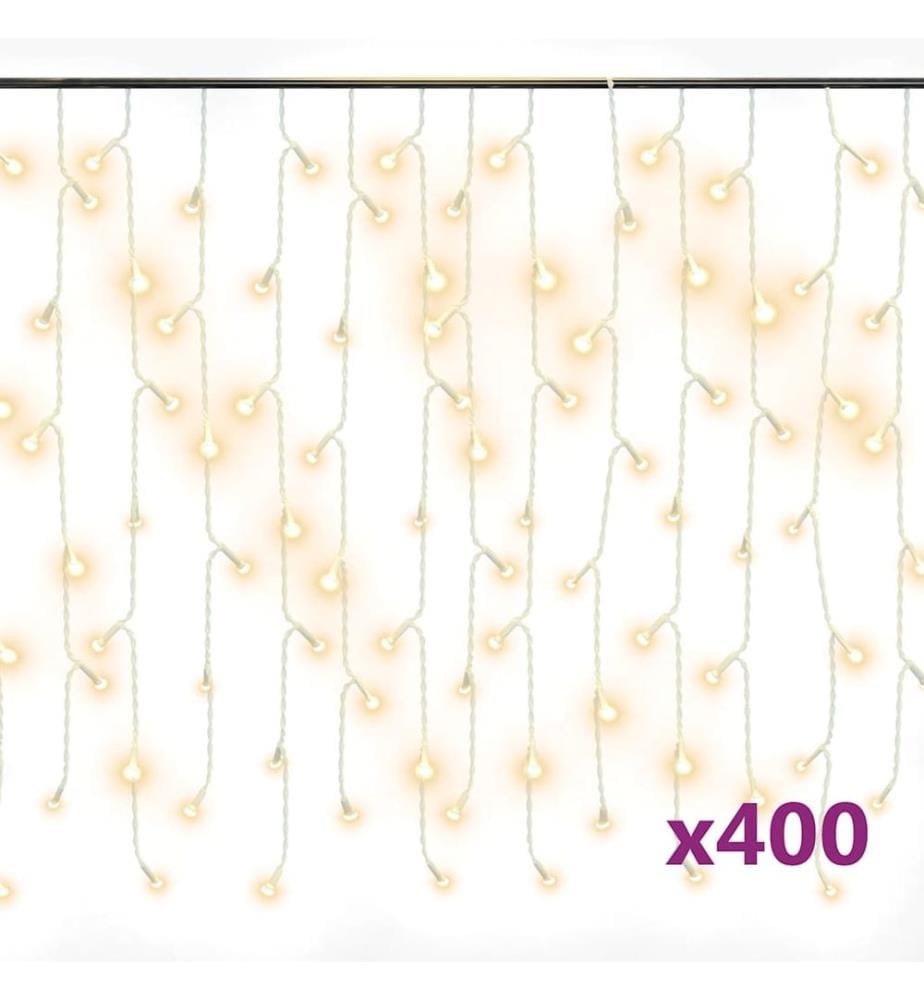 Rideau lumineux à glaçons LED 10m 400LED Blanc chaud 8fonctions