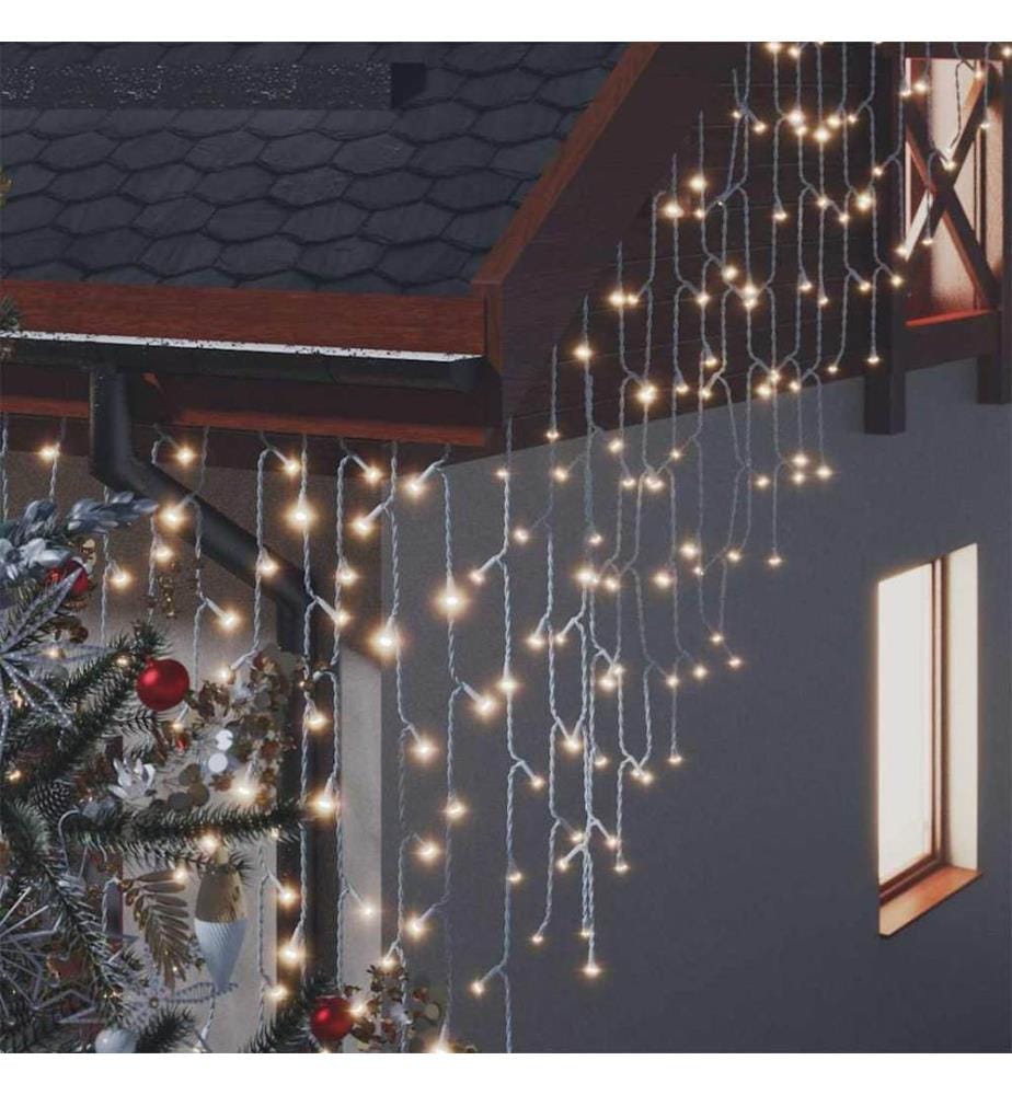Rideau lumineux à glaçons LED 10m 400LED Blanc chaud 8fonctions