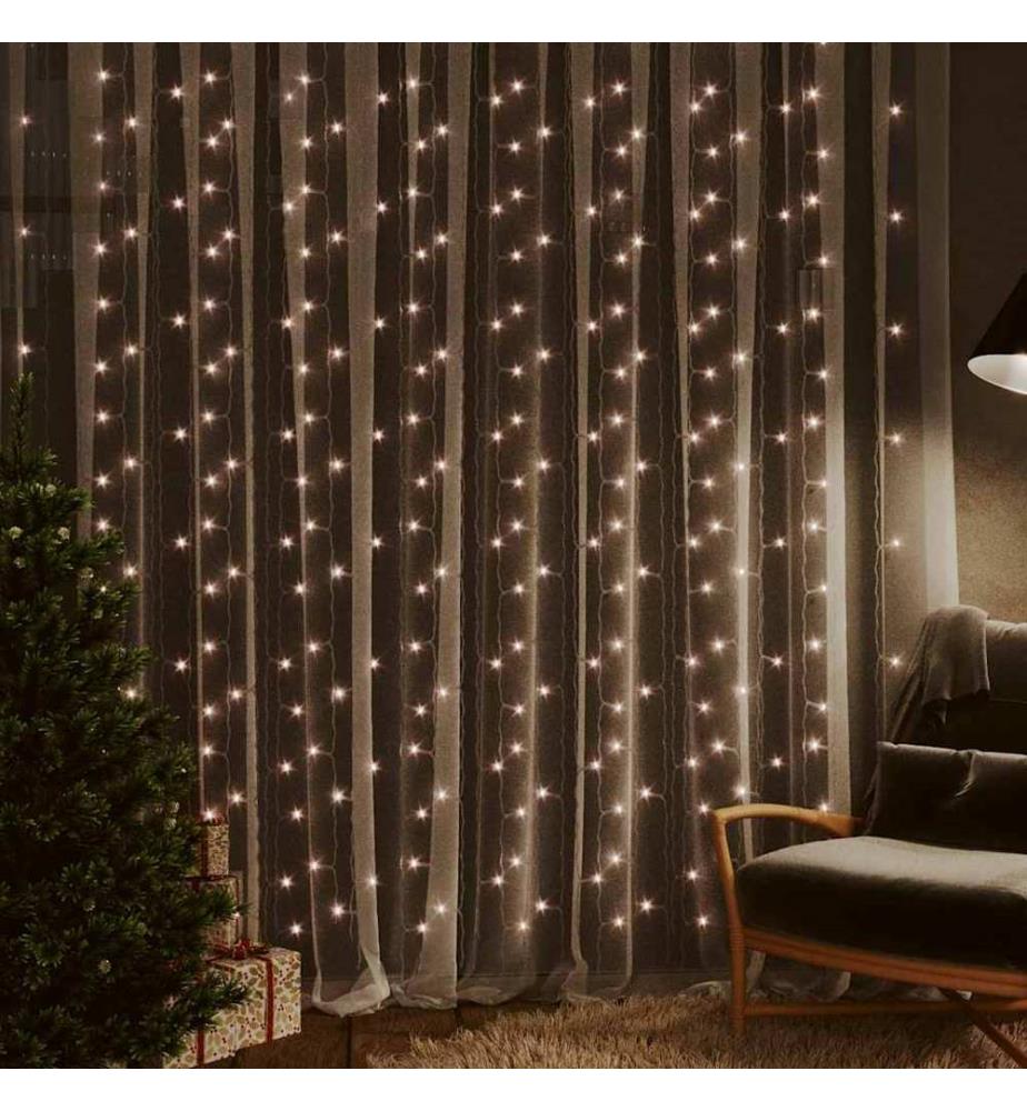 Rideaux lumineux à LED 3x3 m 300 LED Blanc chaud 8 fonctions