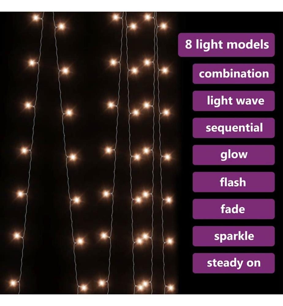 Rideaux lumineux à LED 3x3 m 300 LED Blanc chaud 8 fonctions