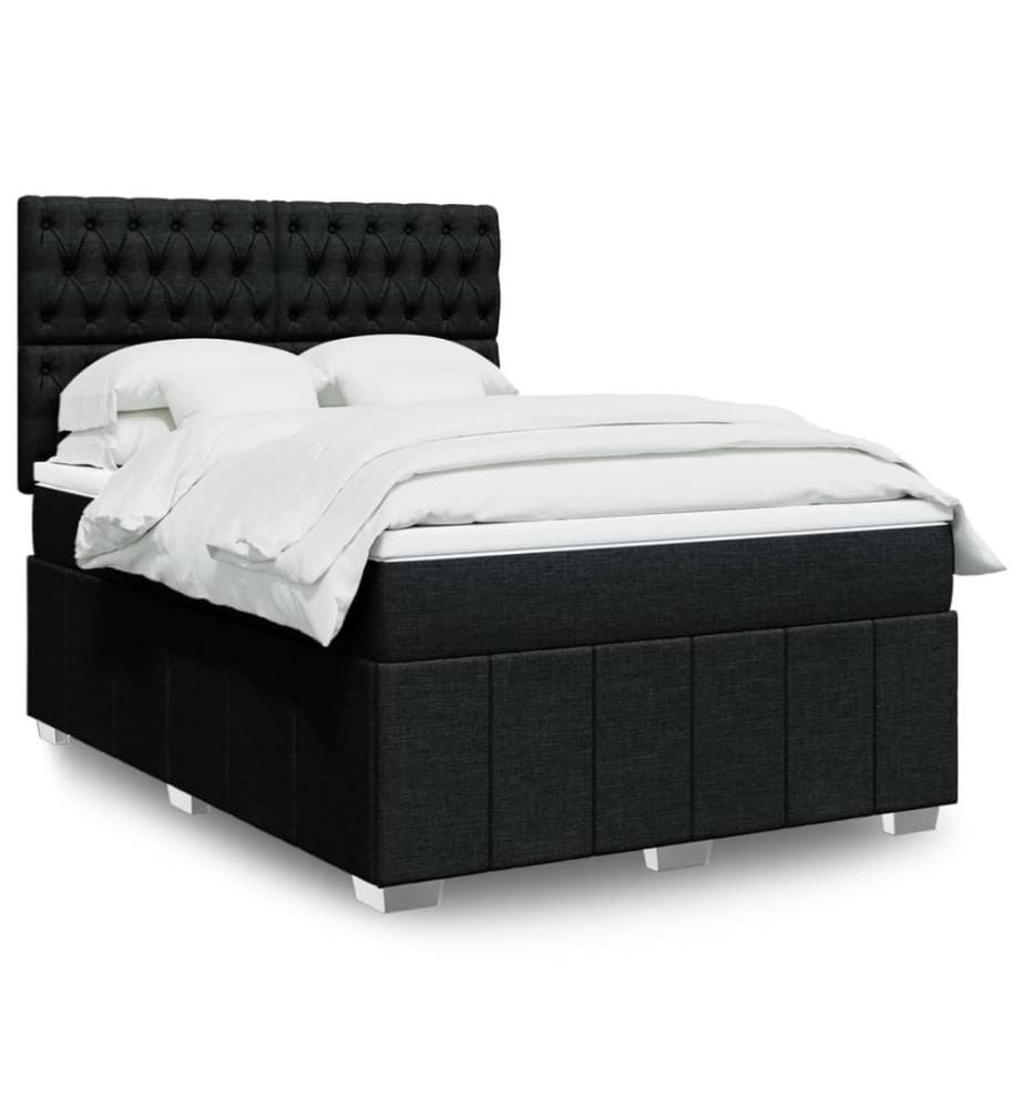 Sommier à lattes de lit avec matelas Noir 160x200 cm Tissu