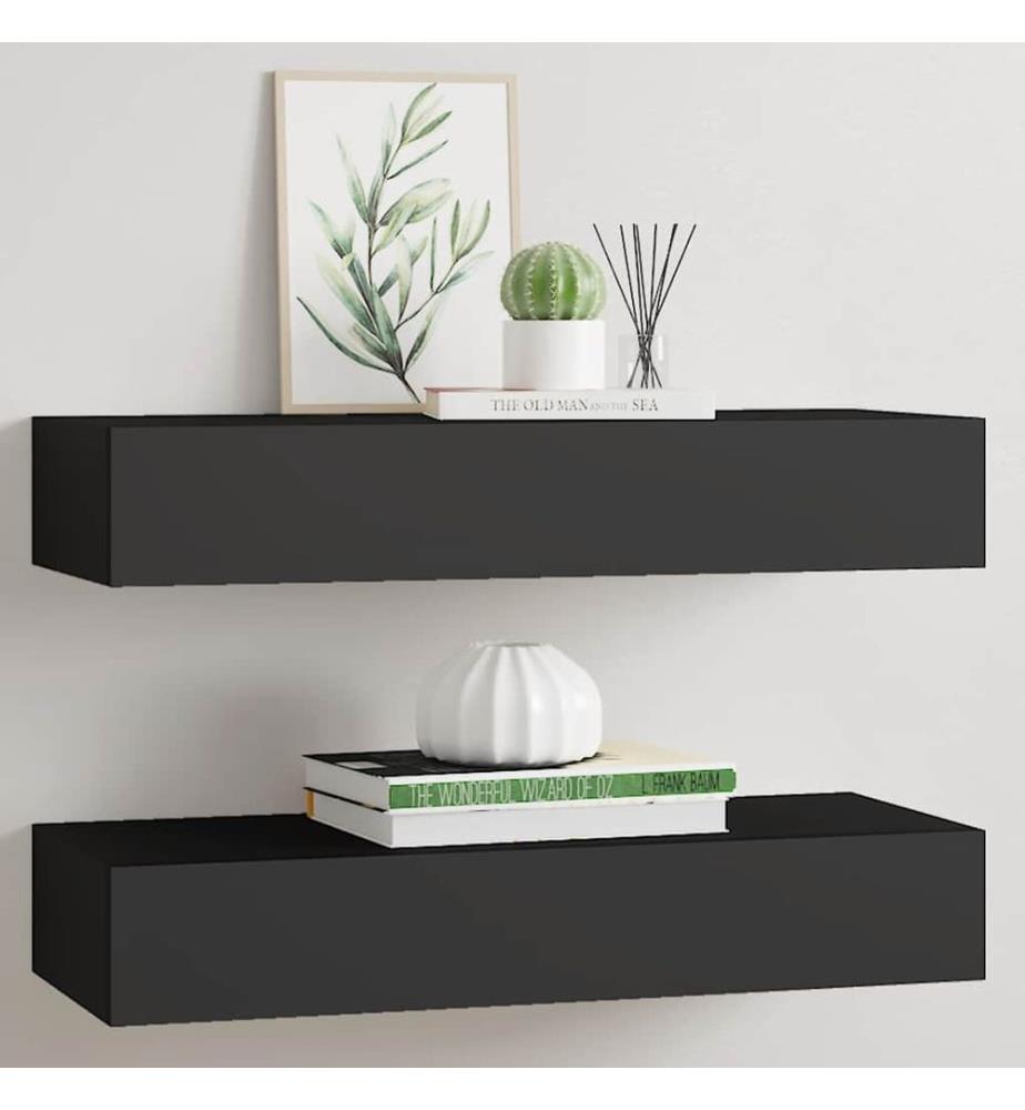 Wandregale mit Schubladen 2 Stk. Schwarz 60x23,5x10 cm MDF