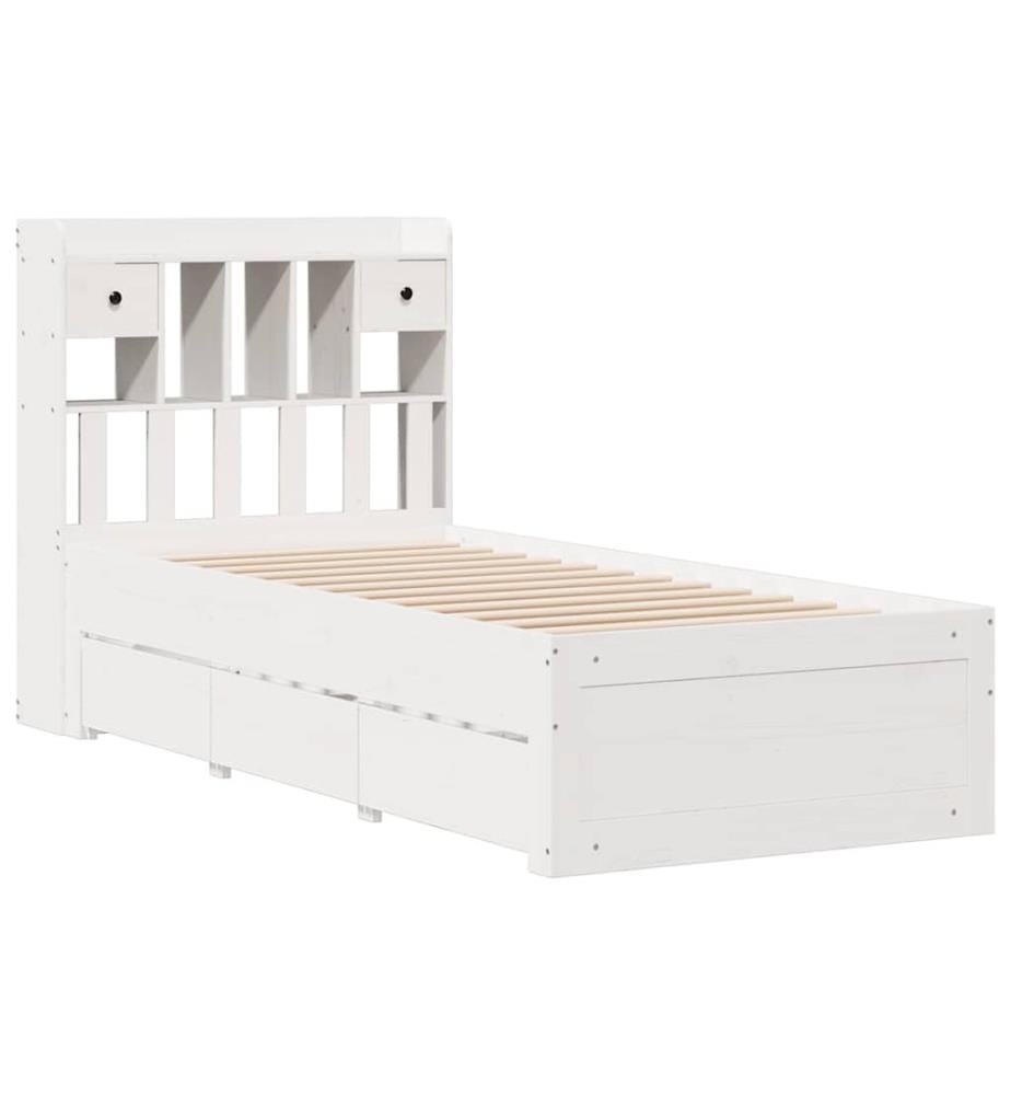 Lit bibliothèque sans matelas blanc 90x200cm bois de pin massif
