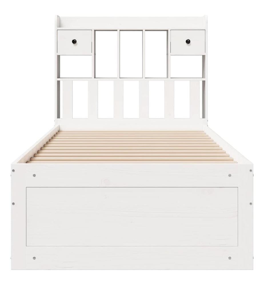 Lit bibliothèque sans matelas blanc 90x200cm bois de pin massif