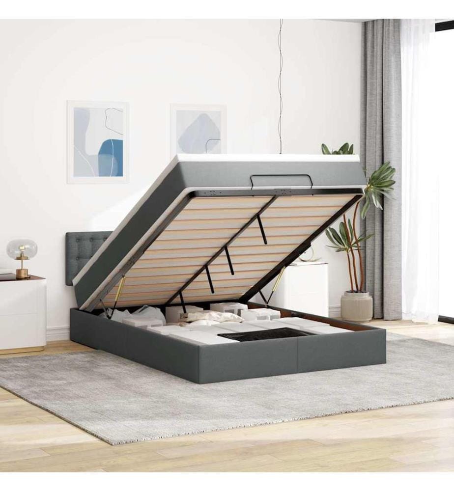 Ottoman-Bett mit Matratze Dunkelgrau 140x200 cm Stoff