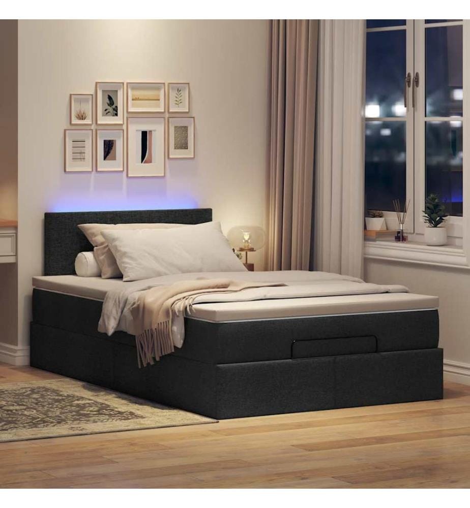Ottoman-Bett mit Matratze & LEDs Schwarz 120x200 cm Stoff
