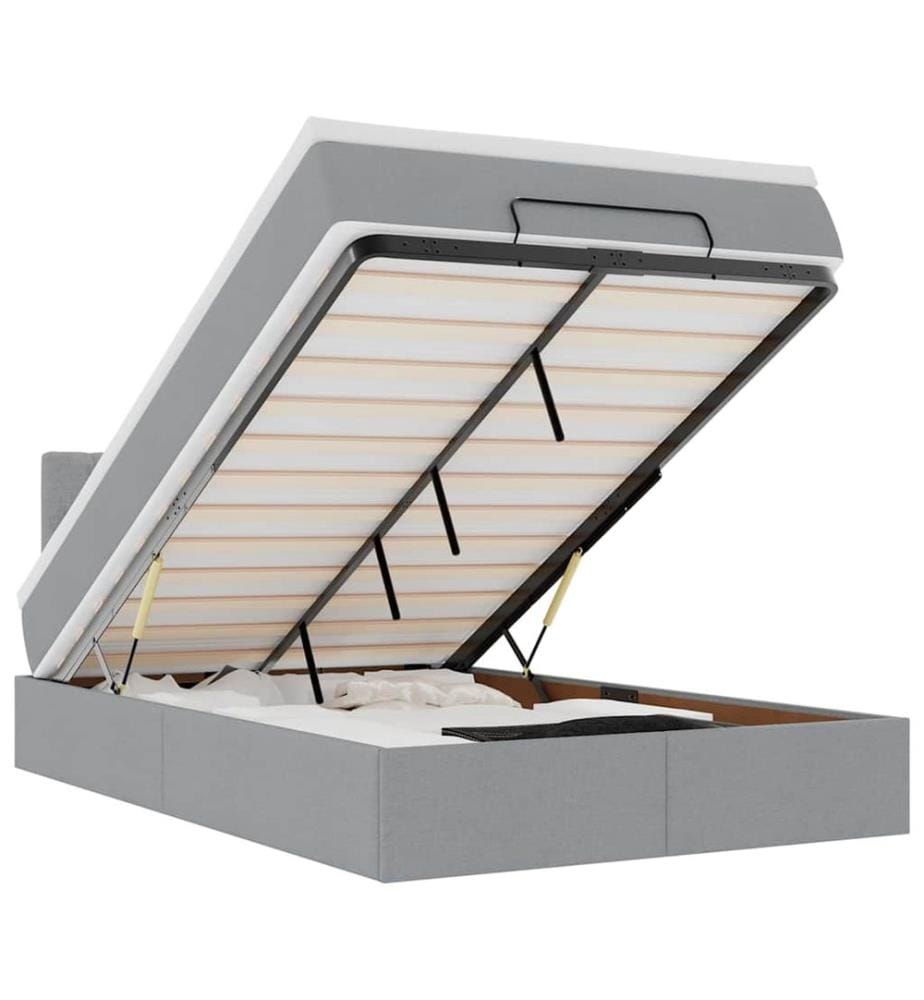 Ottoman-Bett mit Matratze & LEDs Hellgrau 120x200 cm Stoff