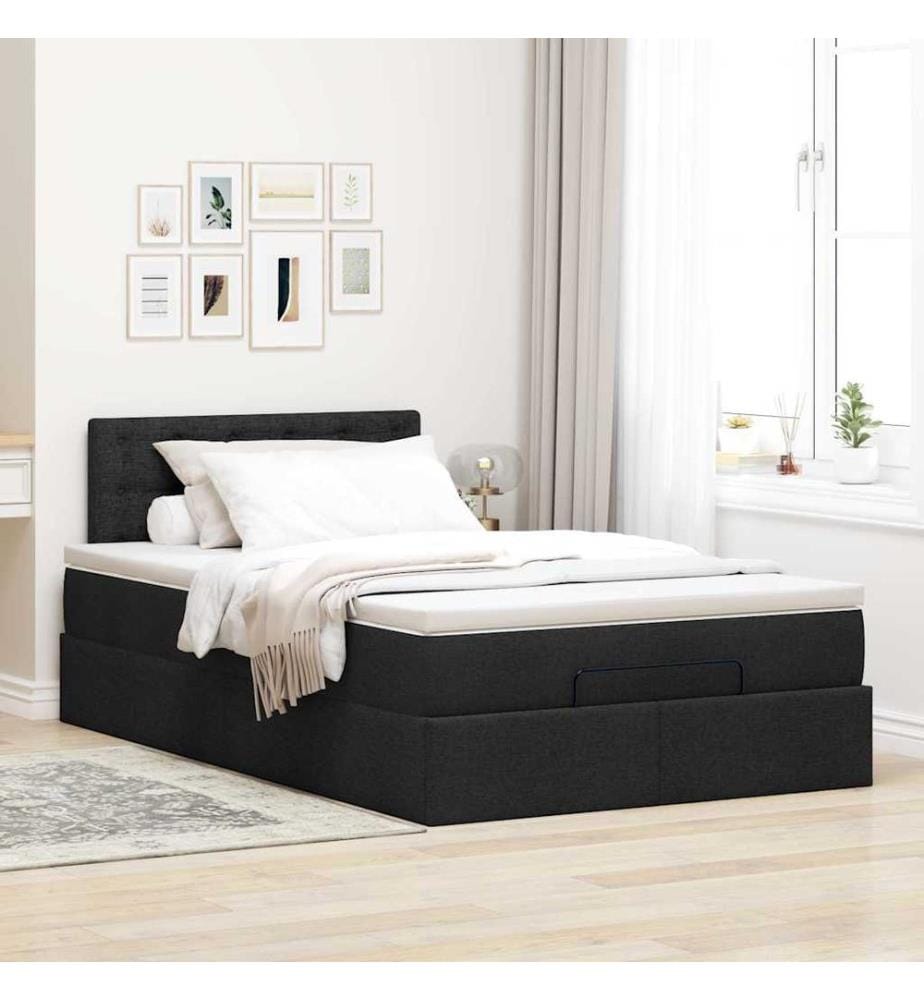 Ottoman-Bett mit Matratze & LEDs Schwarz 120x200 cm Stoff