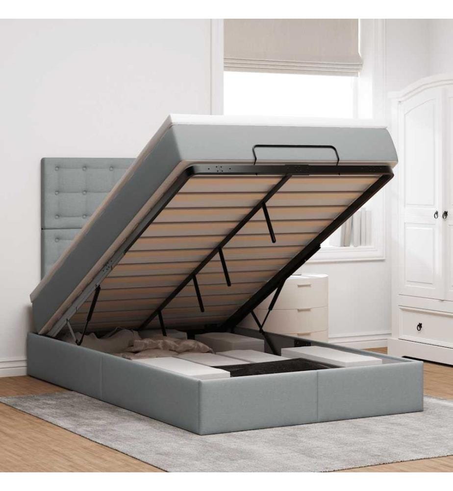 Ottoman-Bett mit Matratze & LEDs Hellgrau 120x200 cm Stoff