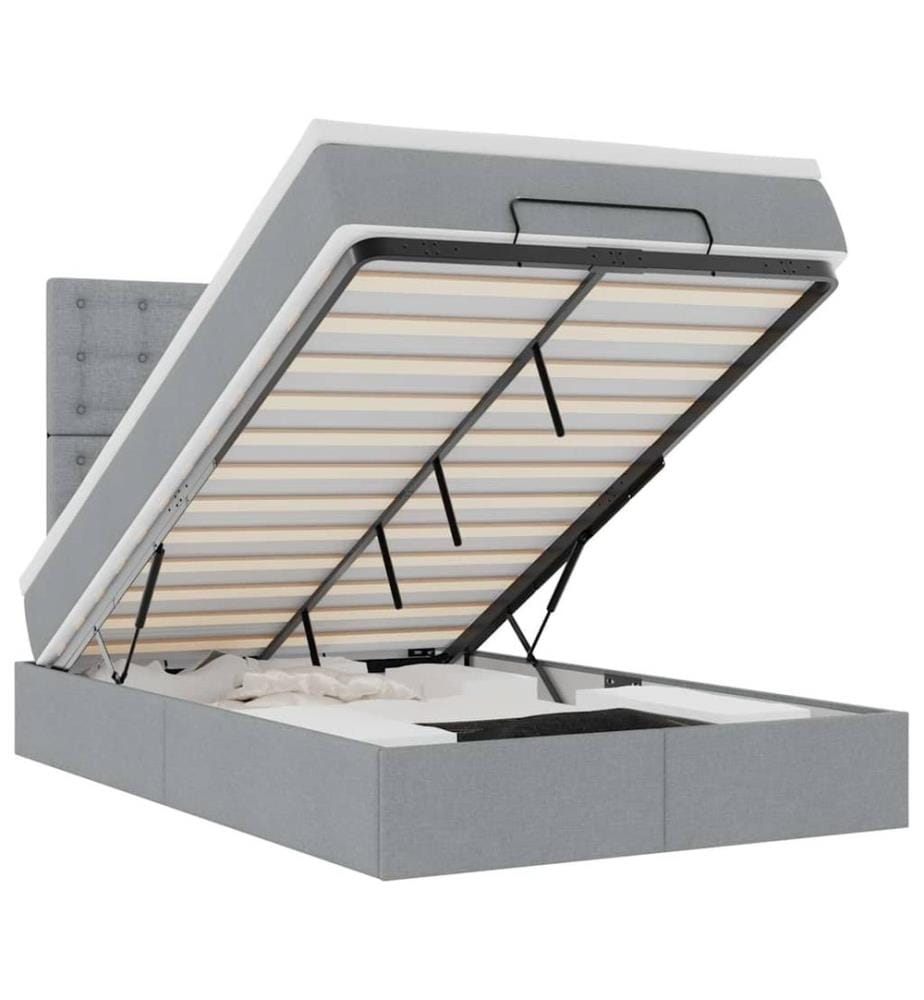Ottoman-Bett mit Matratze & LEDs Hellgrau 120x200 cm Stoff