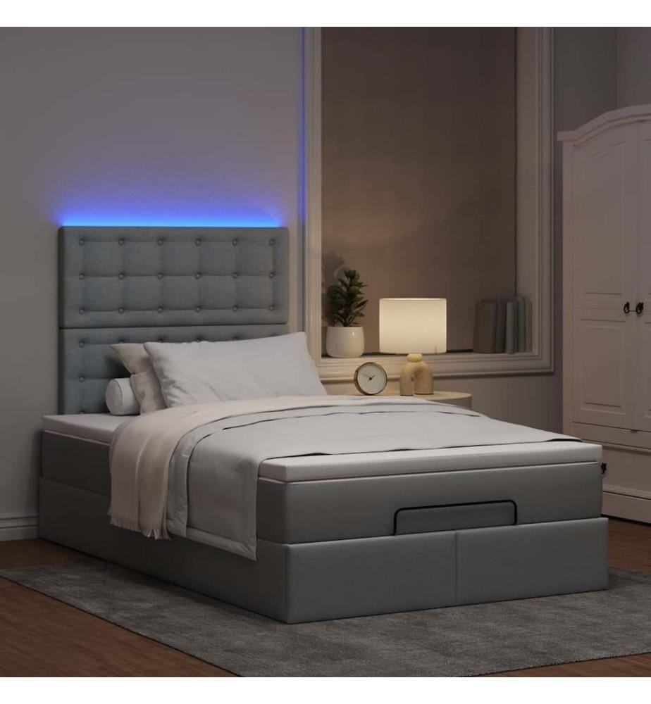 Ottoman-Bett mit Matratze & LEDs Hellgrau 120x200 cm Stoff