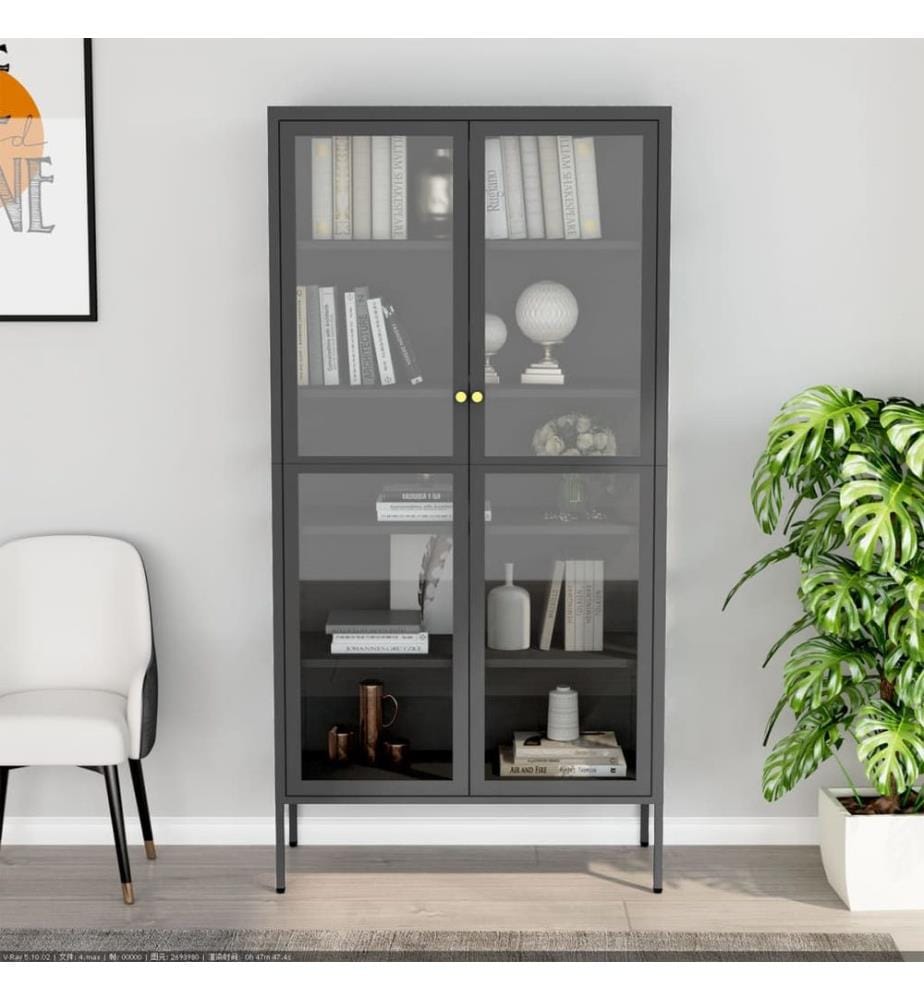 Vitrine Anthrazit 90x40x180 cm Stahl und Gehärtetes Glas