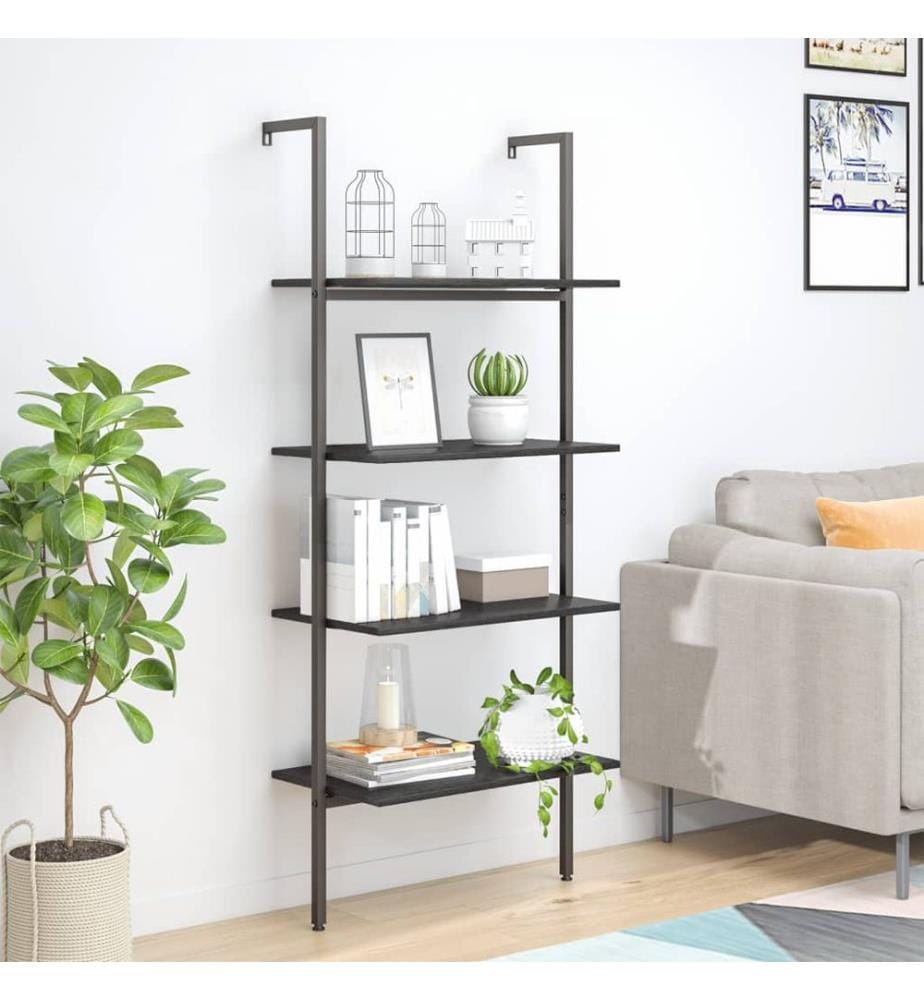 Leiterregal mit 4 Böden Schwarz 64x35x152,5 cm
