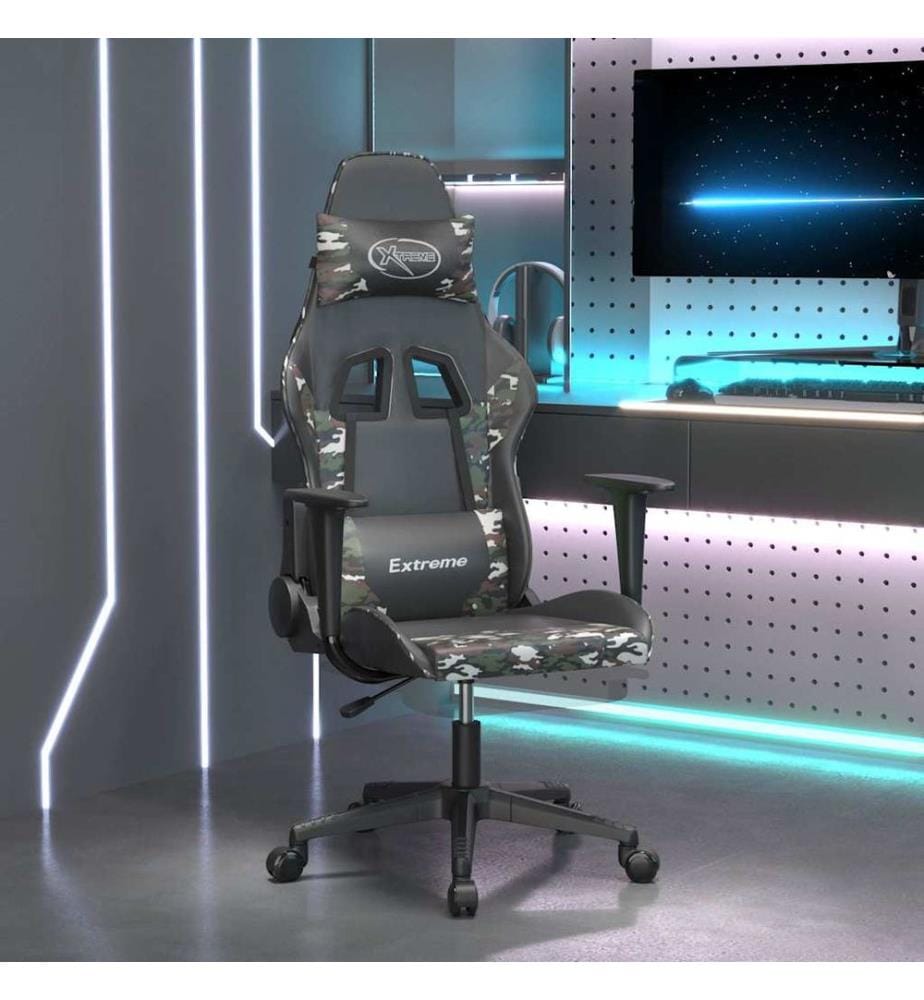 Gamingstuhl mit Massage Fussstütze Schwarz Tarnfarben Kunstleder