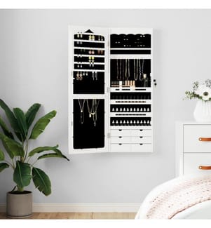 Schmuckschrank mit Spiegel Wandmontage Weiss 37,5x10x106 cm