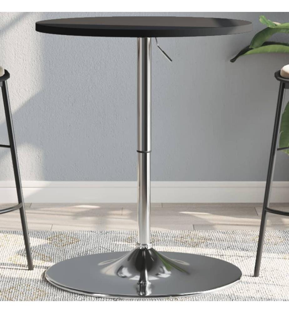 Table de bar noir 60x60x90 cm bois d'ingénierie et acier chromé