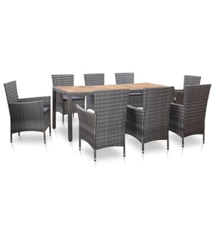 9-tlg. Garten-Essgruppe mit Auflagen Poly Rattan Grau