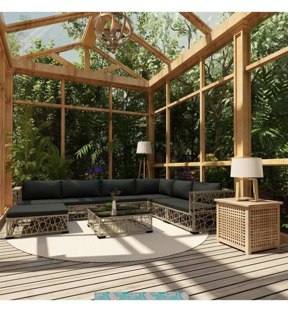 8-tlg. Garten-Lounge-Set mit Auflagen Poly Rattan Grau