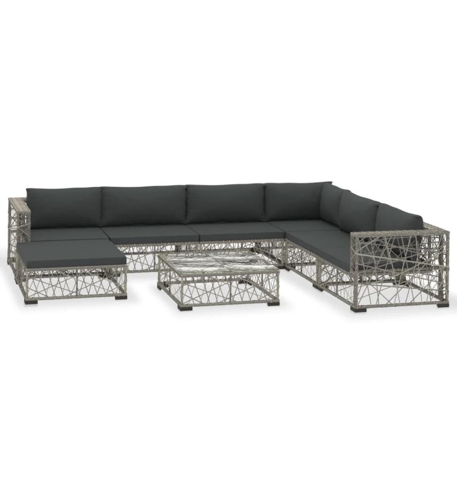 8-tlg. Garten-Lounge-Set mit Auflagen Poly Rattan Grau