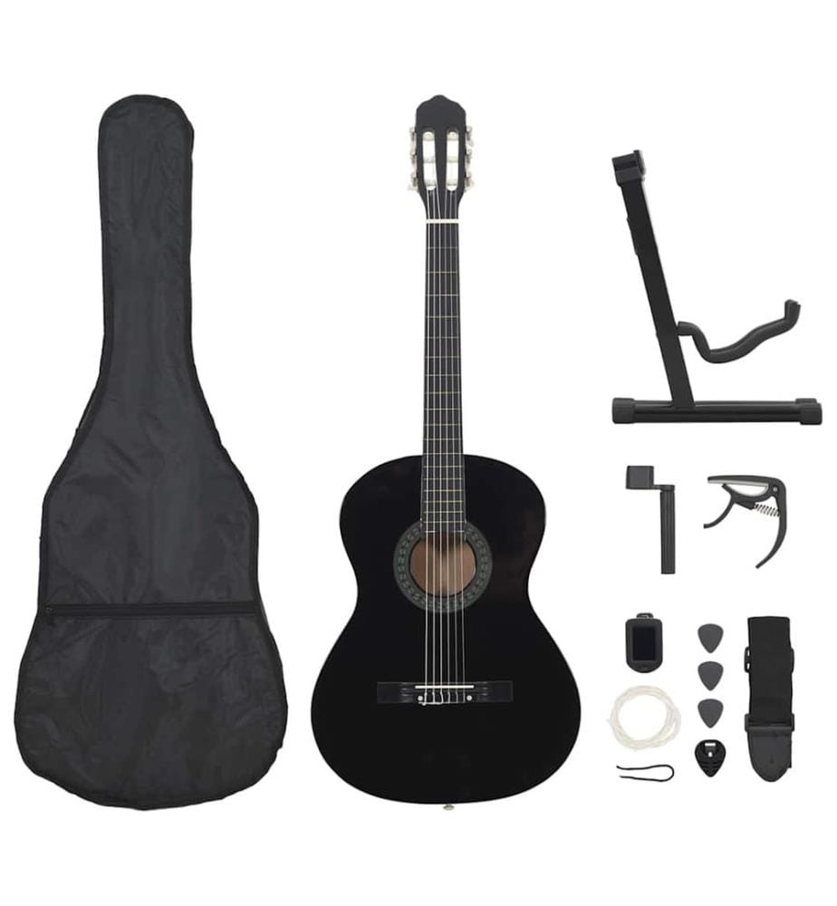 12-tlg. Klassikgitarren-Set für Anfänger Schwarz 4/4 39"