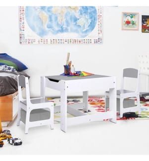 Kindertisch mit 2 Stühlen Weiss MDF