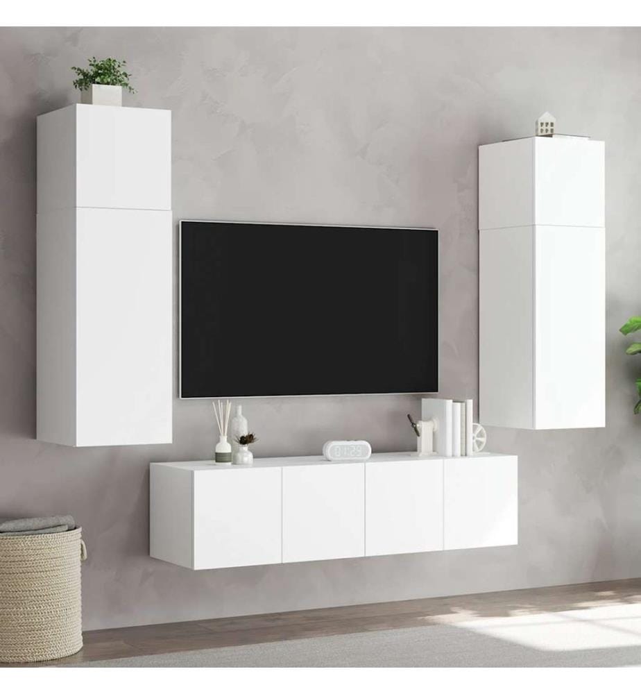 TV-Wandschränke mit LED-Leuchten 2 Stk. Weiss 80x35x31 cm