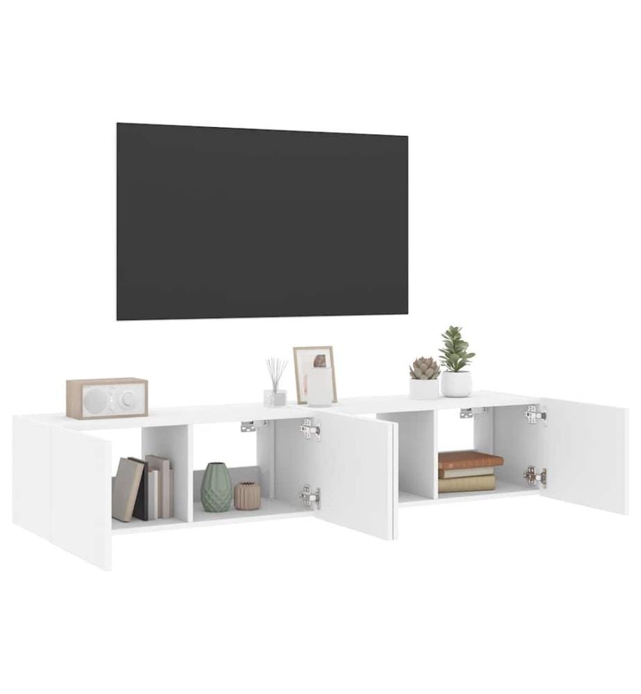 TV-Wandschränke mit LED-Leuchten 2 Stk. Weiss 80x35x31 cm