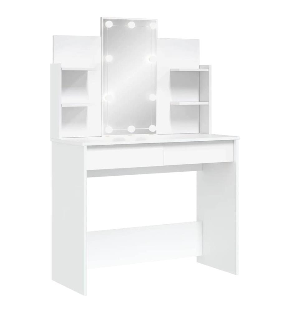 Schminktisch mit LED-Leuchten Weiss 96x40x142 cm