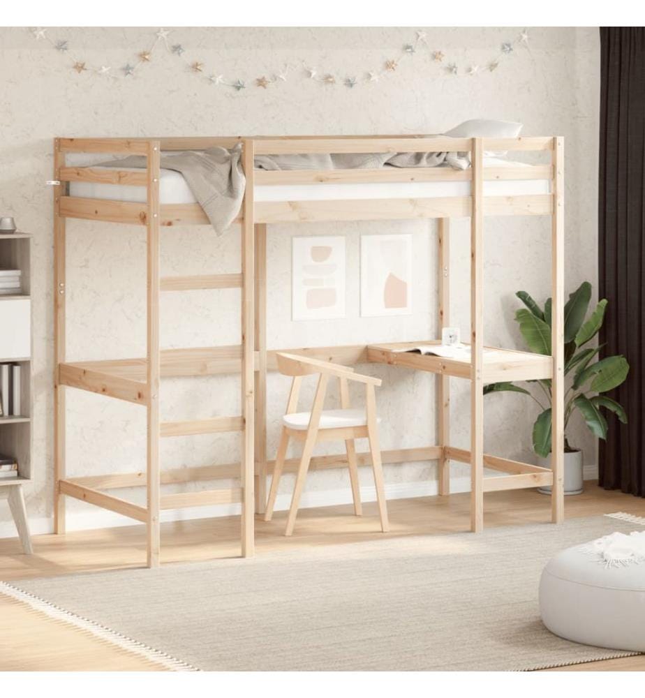 Hochbett mit Schreibtisch 90x200 cm Massivholz Kiefer