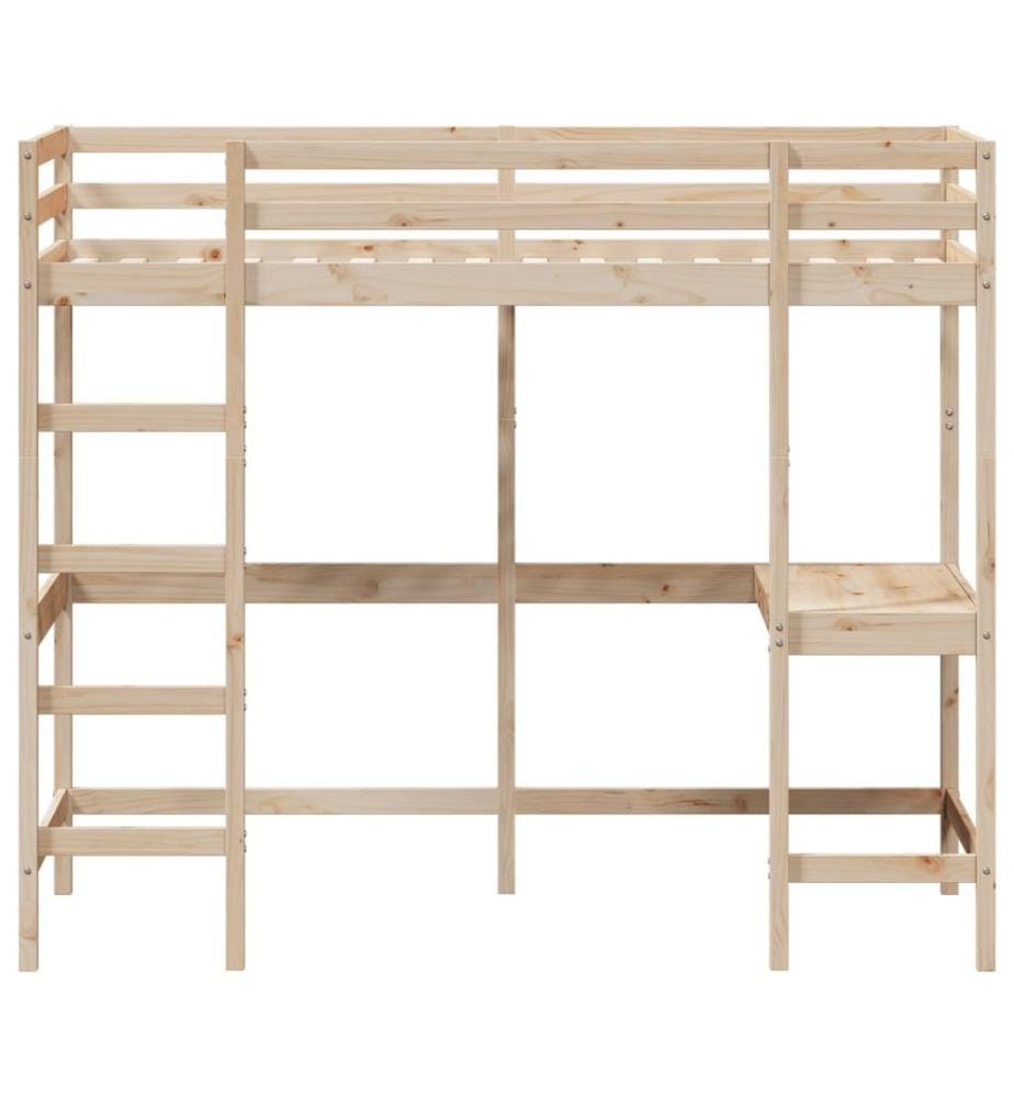 Hochbett mit Schreibtisch 90x200 cm Massivholz Kiefer