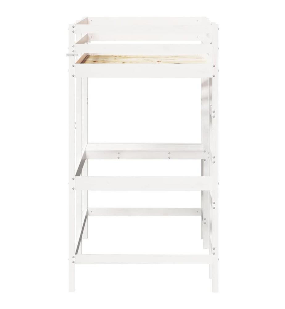 Hochbett mit Schreibtisch Weiss 90x200 cm Massivholz Kiefer
