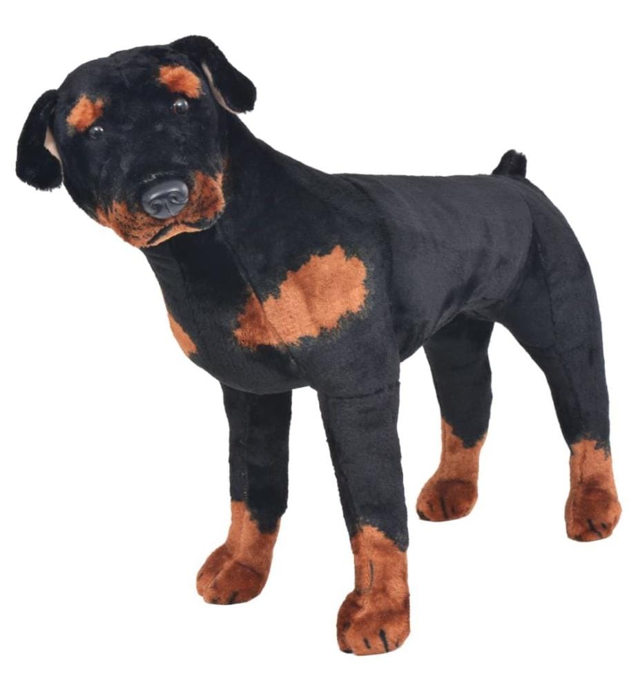 Plüschtier Hund Rottweiler Stehend Plüsch Schwarz und Braun XXL