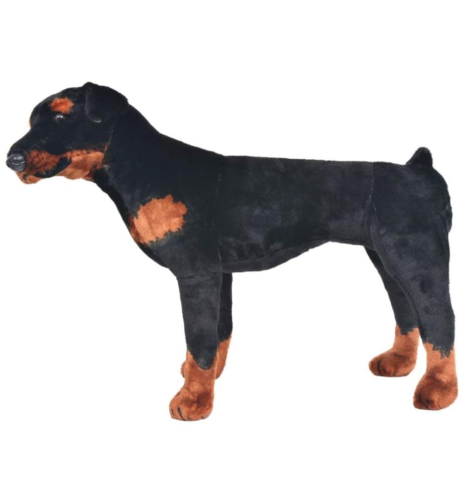 Plüschtier Hund Rottweiler Stehend Plüsch Schwarz und Braun XXL