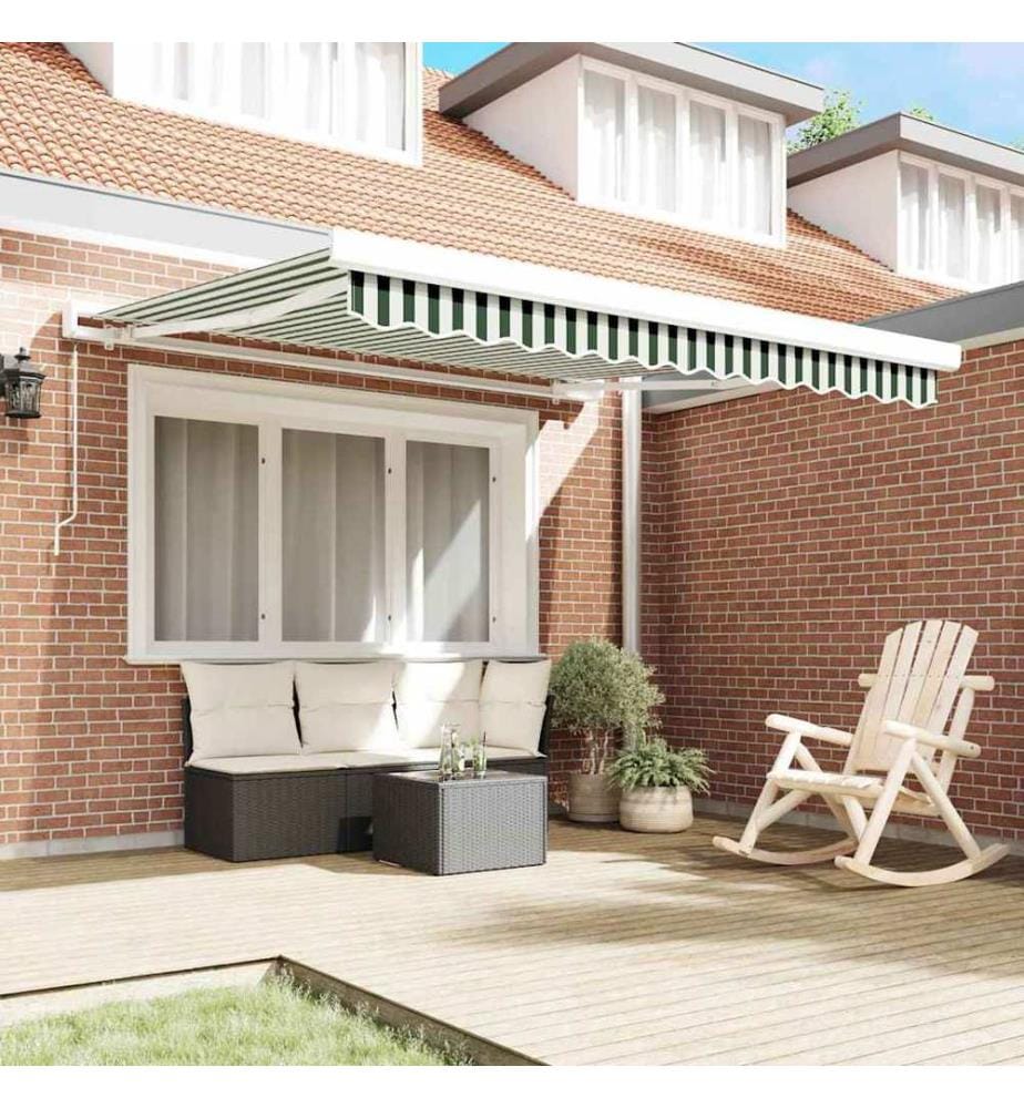 Auvent rétractable Vert et blanc 350 x 250 cm