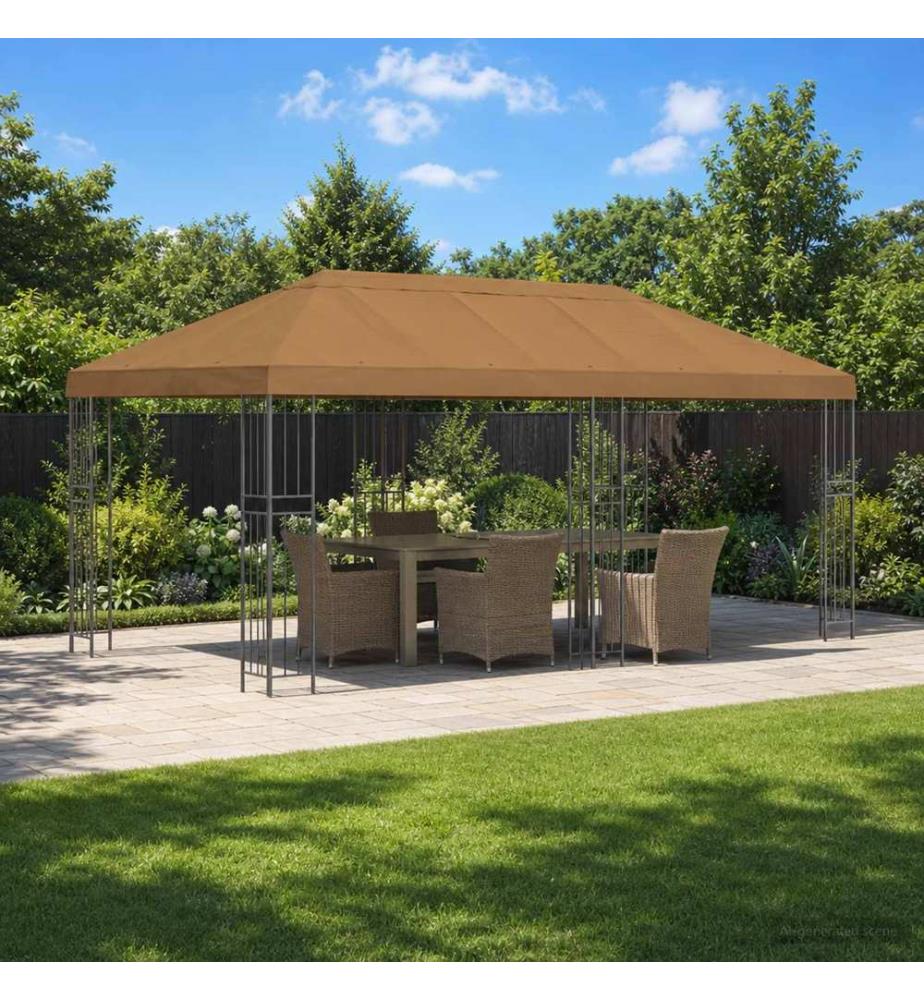 Gazebo con pareti laterali 6 x 3 m Beige Poliestere e Acciaio 190