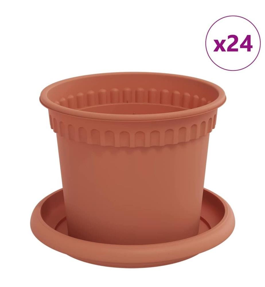Flower Pots, 24 pcs, Brick Red, Ø 12.5 x 10 cm, Plastic