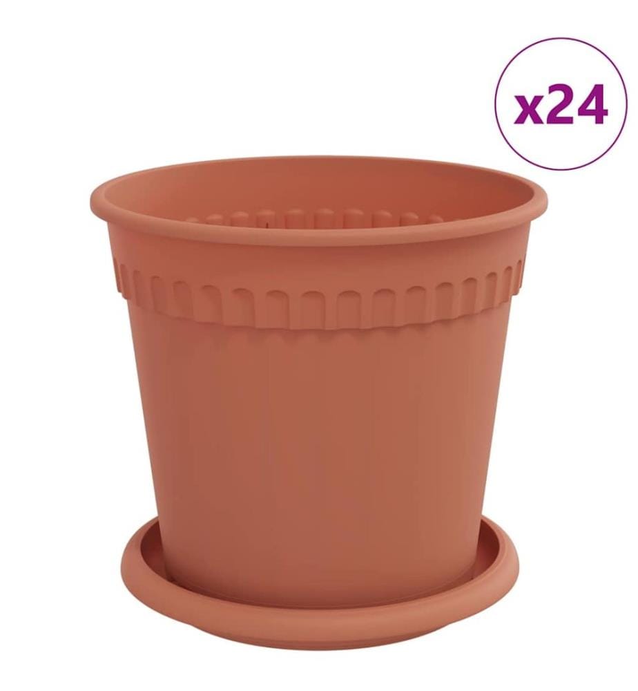 Flower Pots, 24 pcs, Brick Red, Ø 17 x 14 cm, Plastic