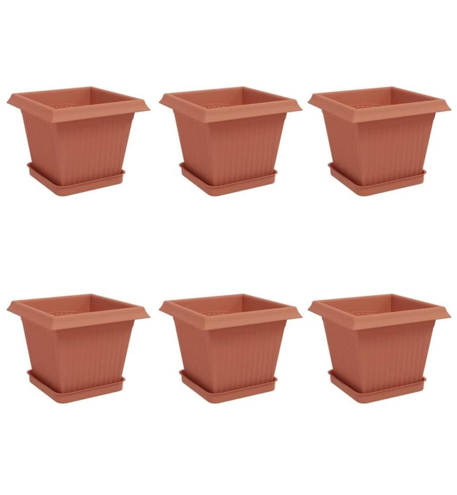 Flower Pots, 6-piece set, Brick Red, 20 x 20 x 16 cm, Plastic