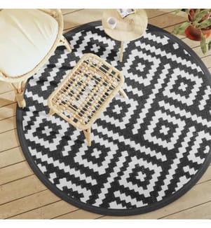 Outdoor-Teppich ARAKIL Weiss und Schwarz Ø160 cm PP