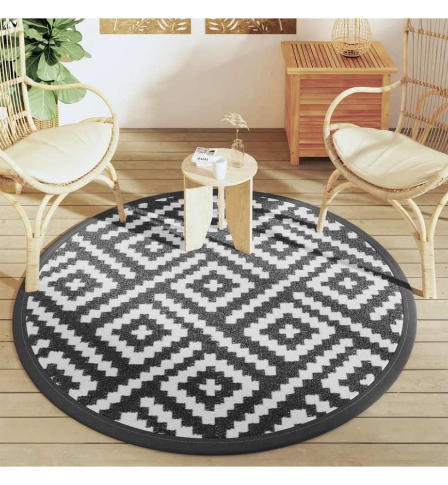 Outdoor-Teppich ARAKIL Weiss und Schwarz Ø160 cm PP
