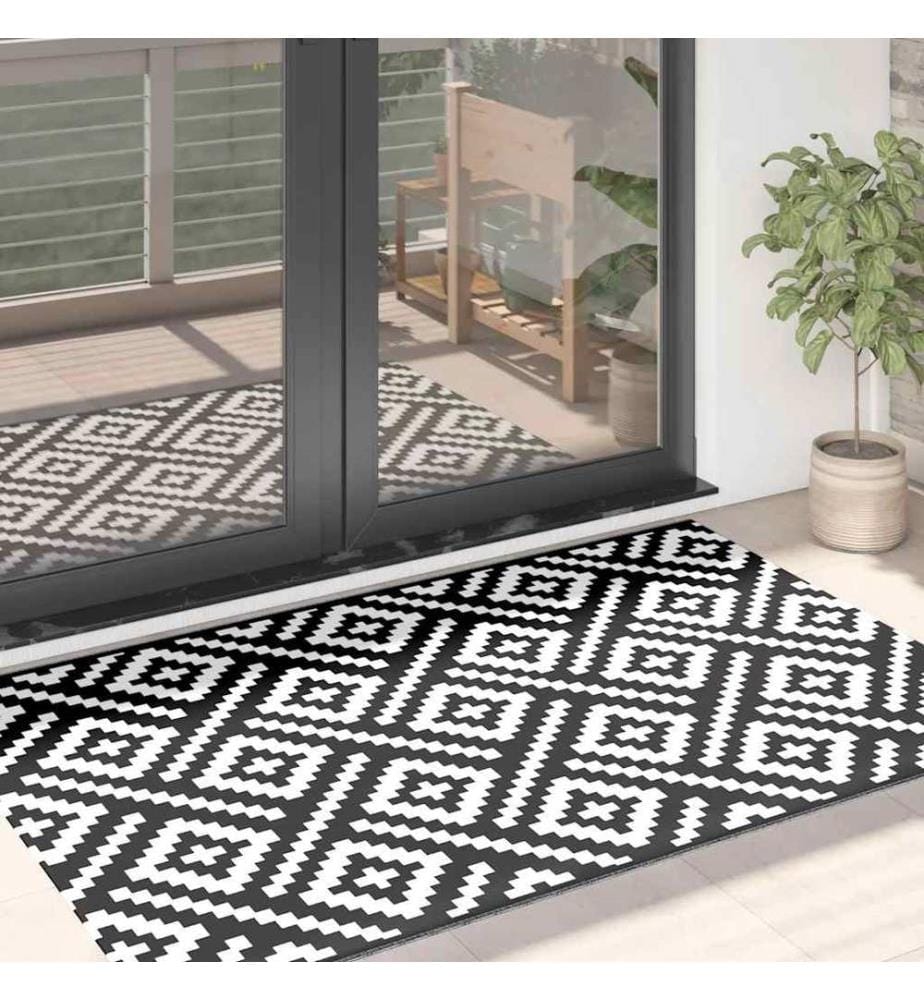 Outdoor-Teppich ARAKIL Weiss und Schwarz 120x180 cm PP