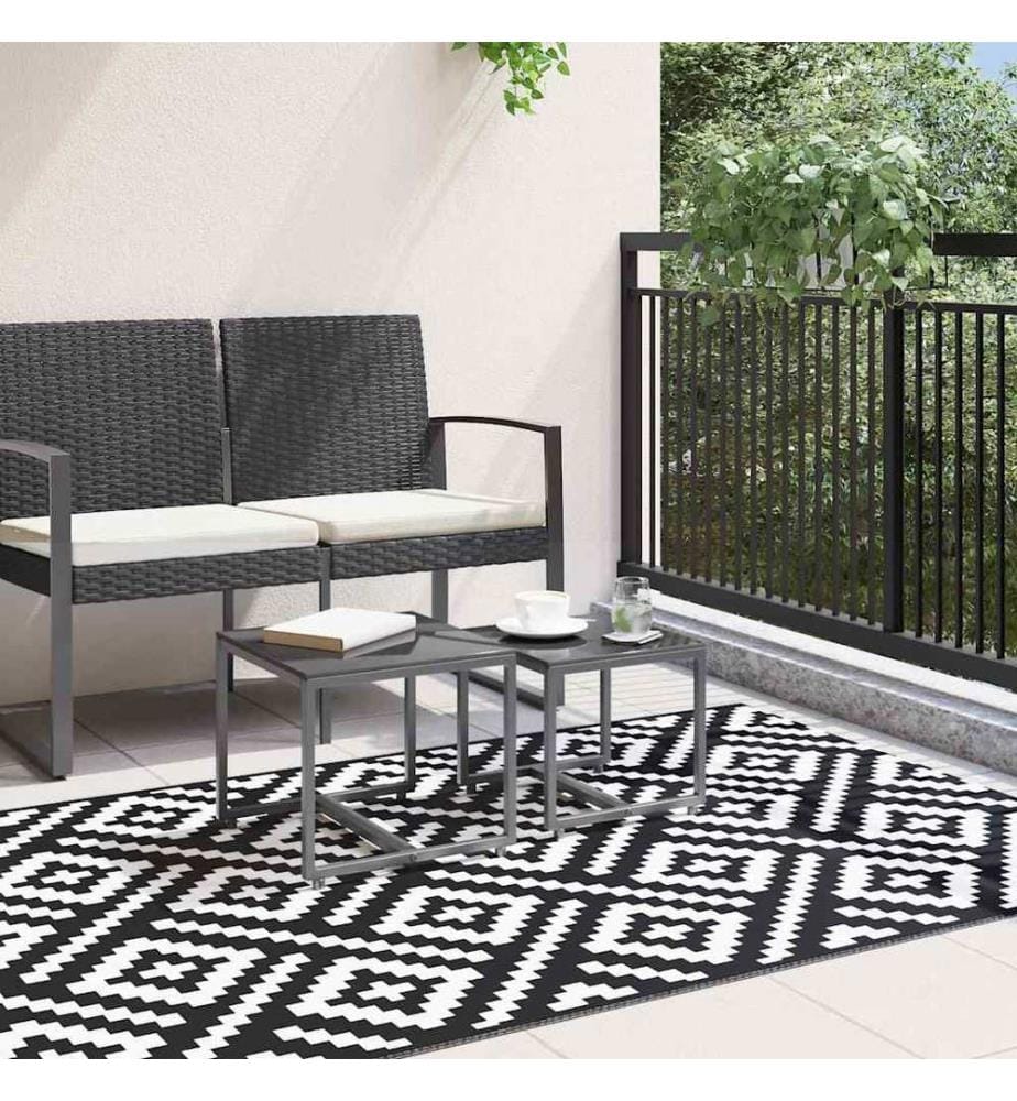 Outdoor-Teppich ARAKIL Weiss und Schwarz 120x180 cm PP